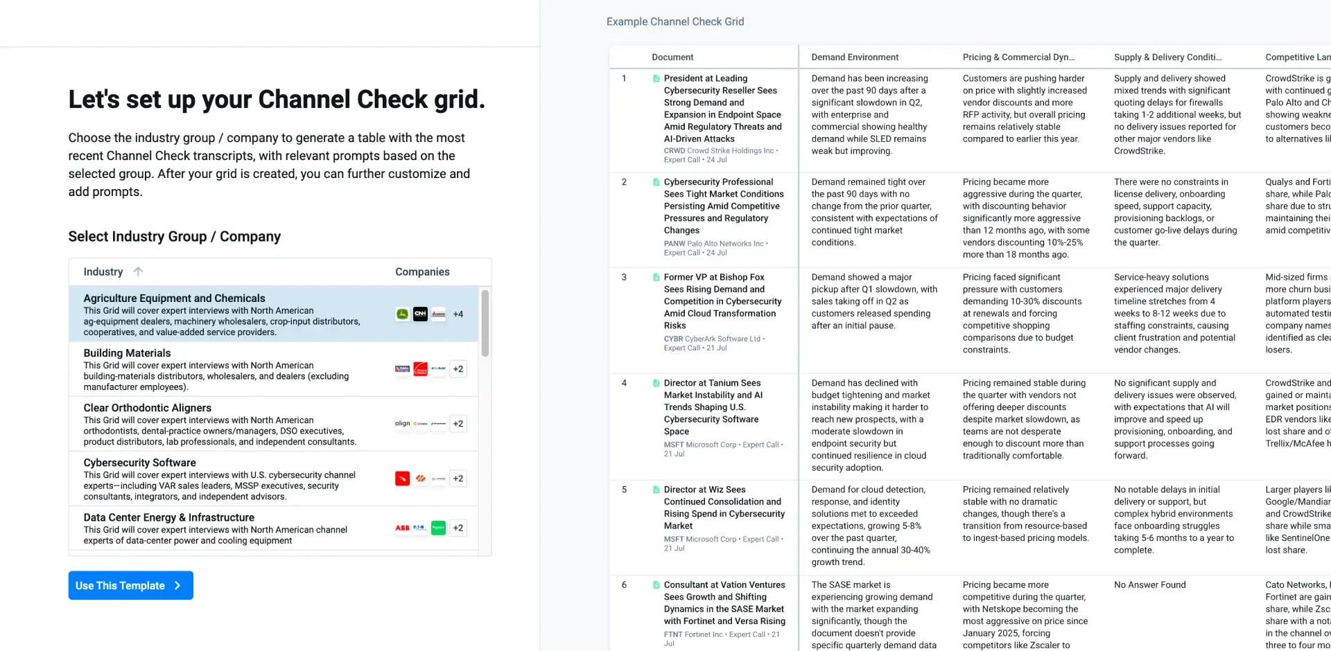Интерфейс инструментов ИИ AlphaSense и Generative Grid