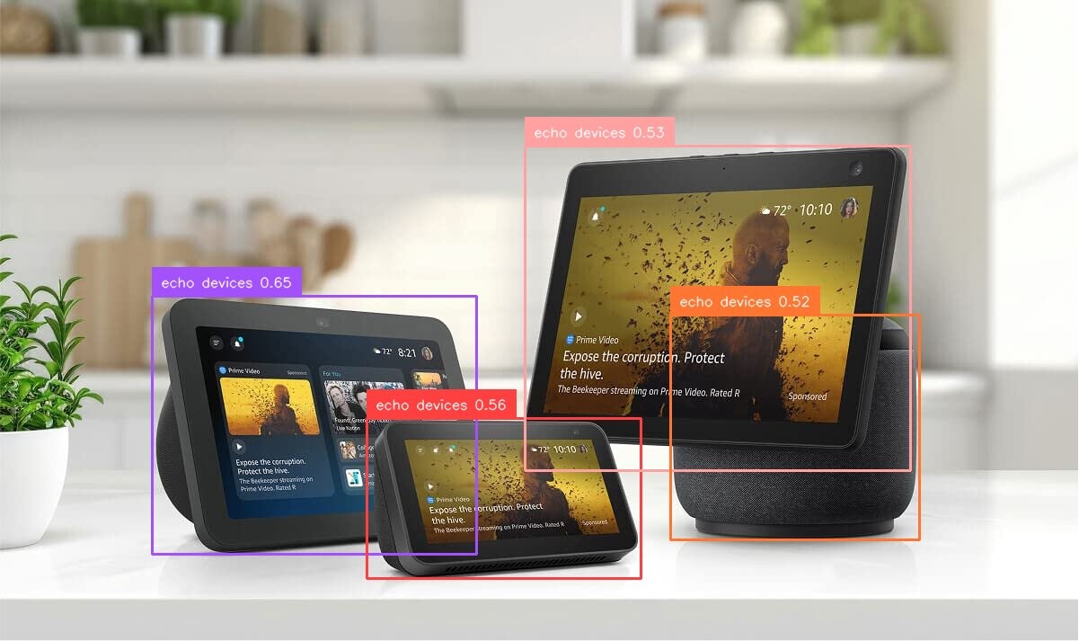 Пример обнаружения устройств Echo с выделением их рамками на изображении