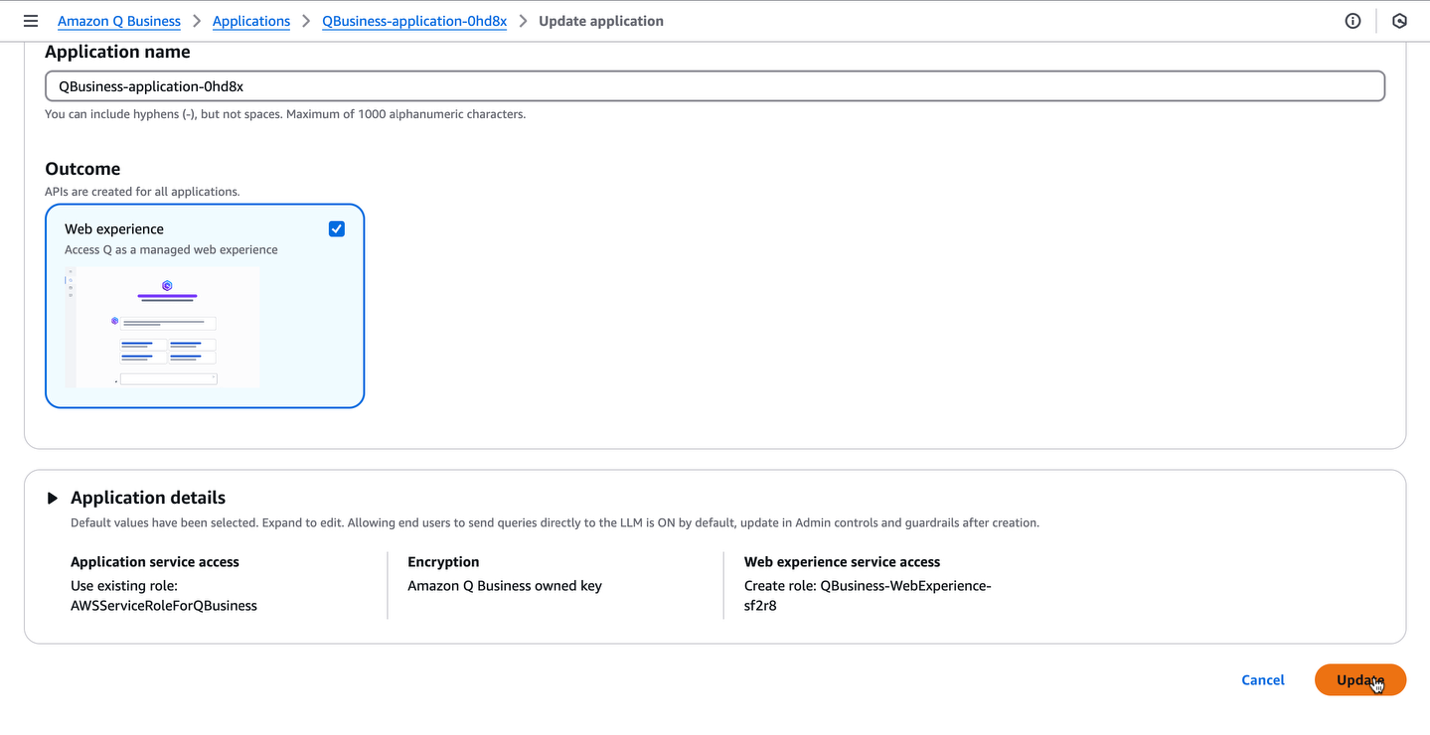 Параметры конфигурации веб-интерфейса Amazon Q Business