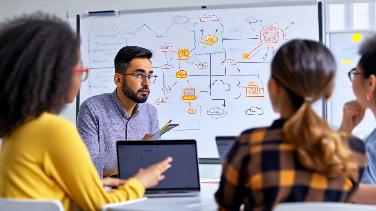 Совместное проектирование решений AWS с диаграммами на доске: интеграция облачных сервисов и поток данных