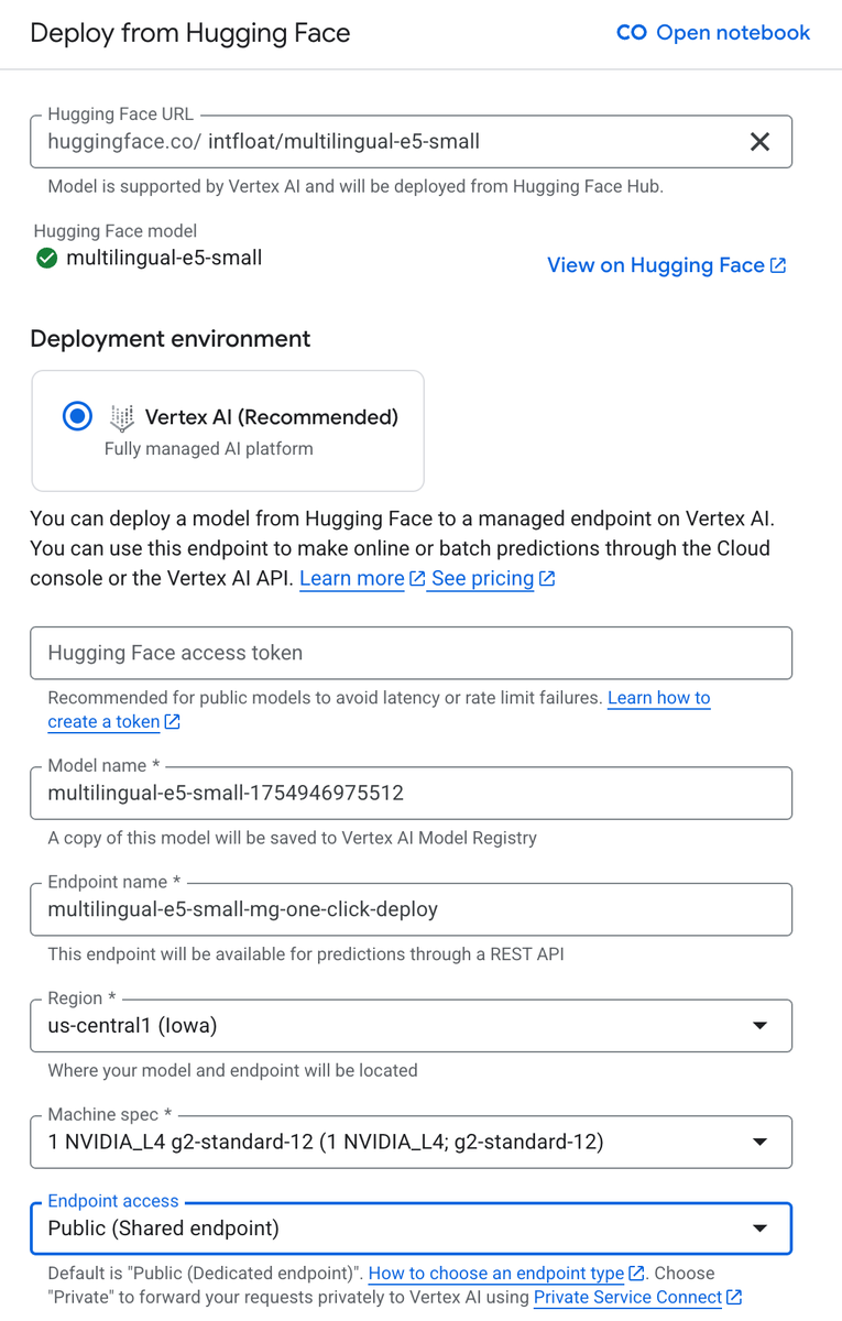 Интерфейс развертывания моделей Hugging Face в Vertex AI Model Garden