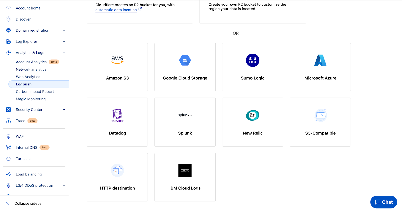 Конфигурация HTTP-направления для сервиса Cloudflare Logpush