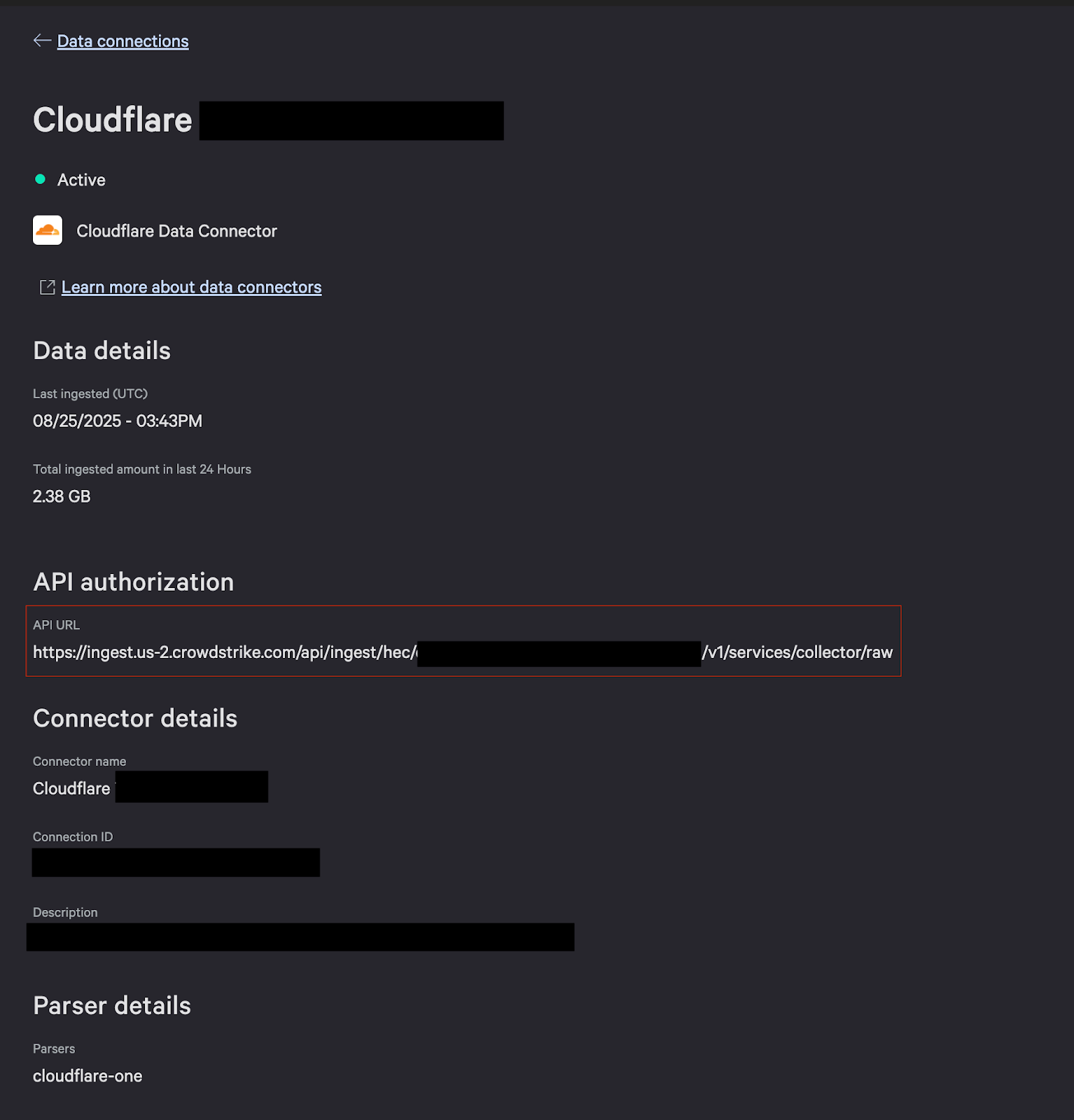 Расположение URL CrowdStrike в настройке коннектора данных