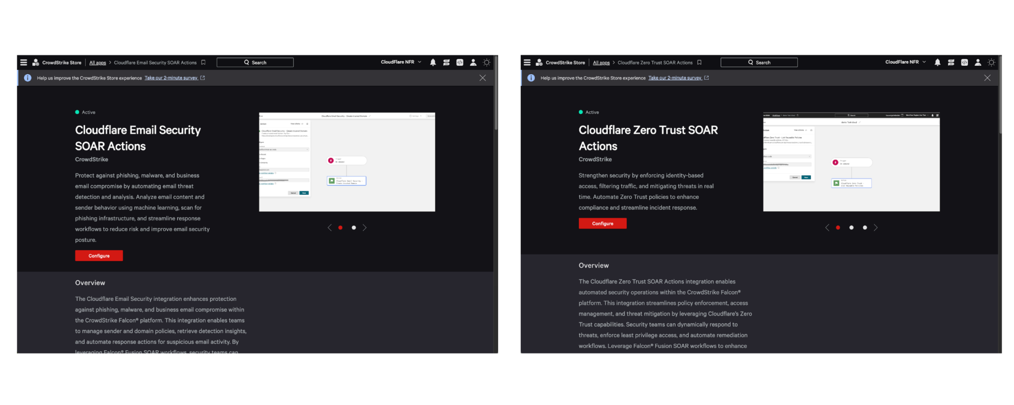Интерфейс библиотеки контента CrowdStrike с интеграцией Cloudflare