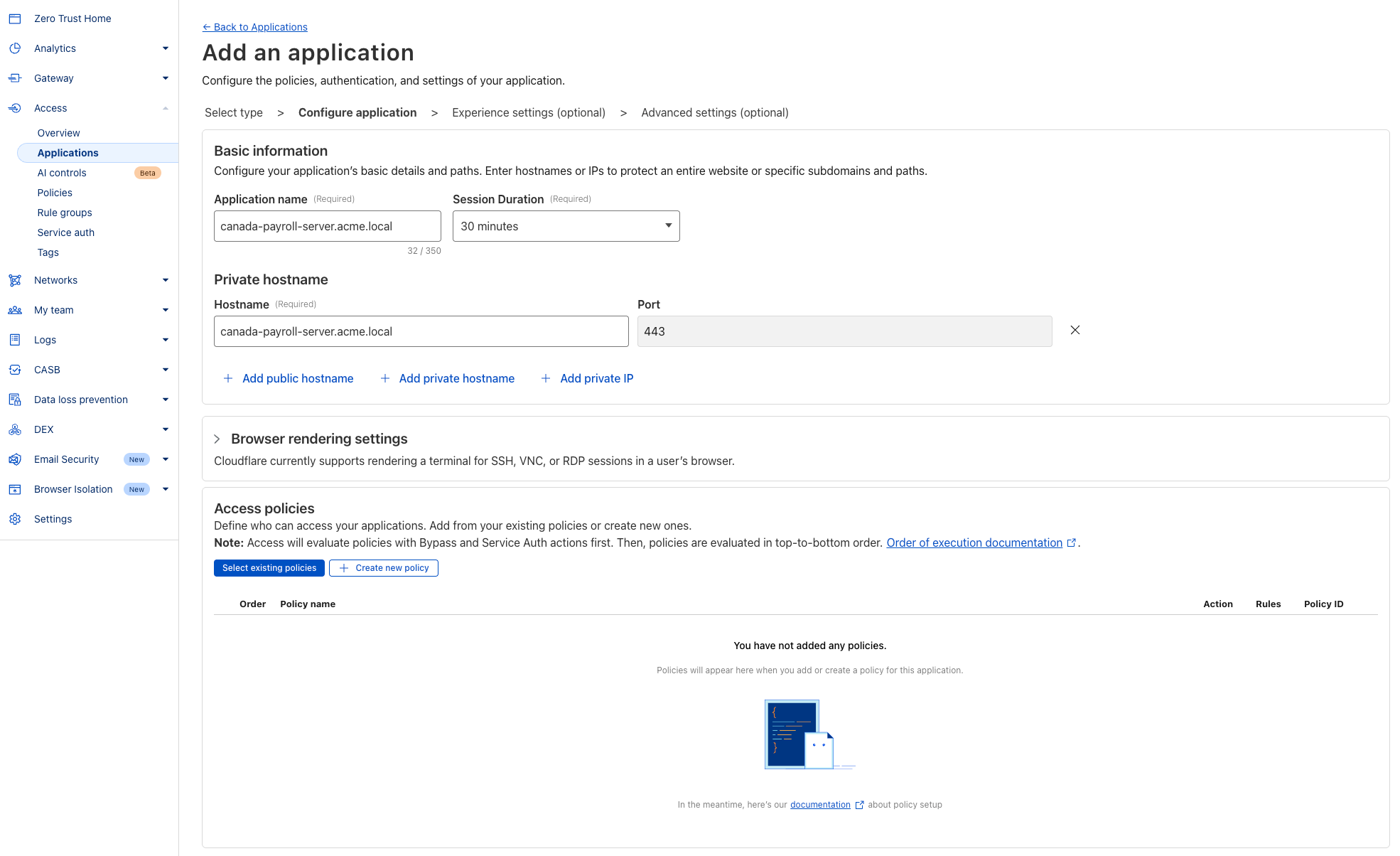 Конфигурация политики доступа Cloudflare для авторизации по доменному имени