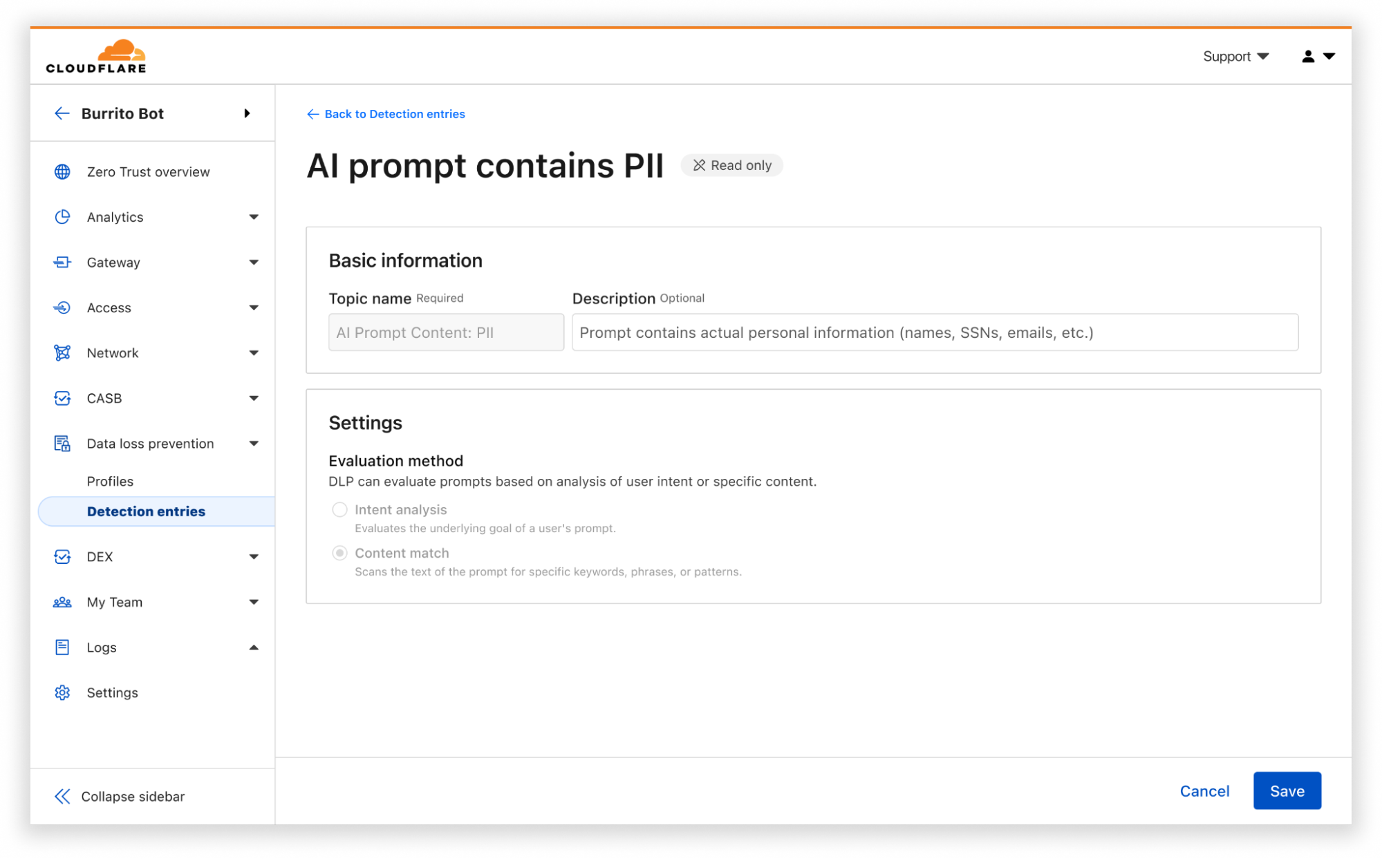 Примеры обнаружения персональных данных с классификацией на контент и намерение