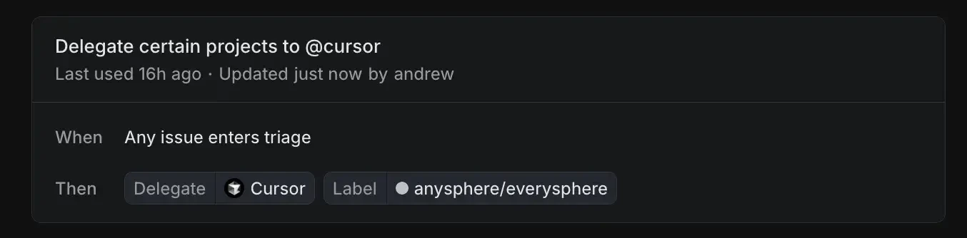 Интерфейс Linear с опцией делегирования задачи Cursor