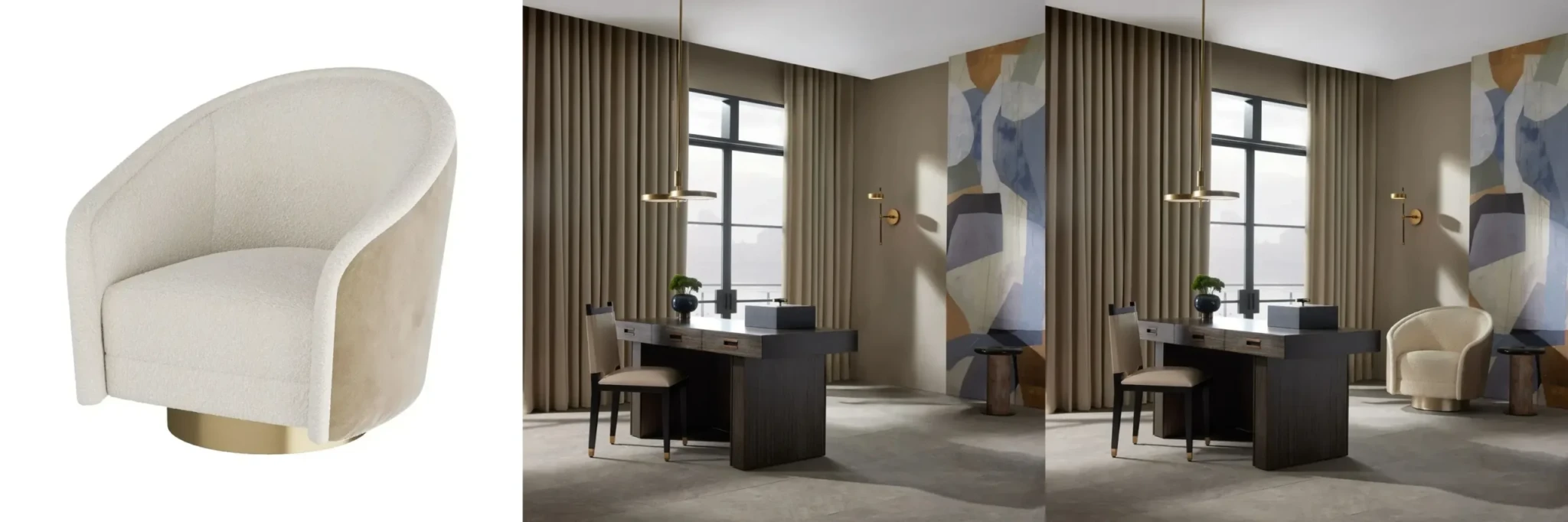 Пример размещения продукта: изображения до и после вставки товара