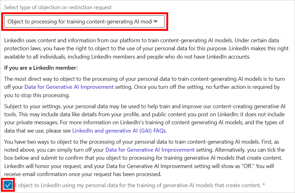 Инструкция по доступу к форме возражения против обработки данных LinkedIn