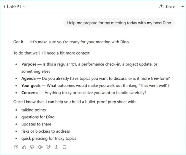 Общие предложения Microsoft Copilot по подготовке к деловой встрече