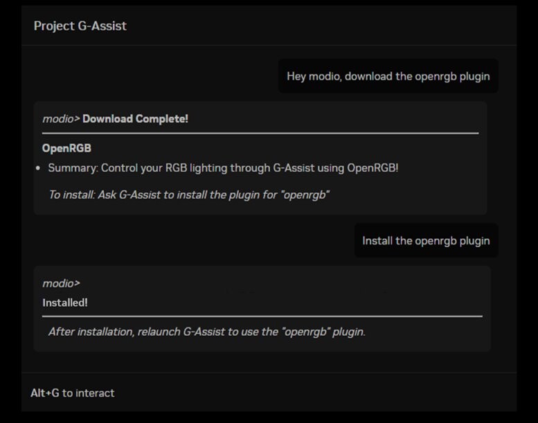 Интерфейс хаба плагинов G-Assist с доступными модулями