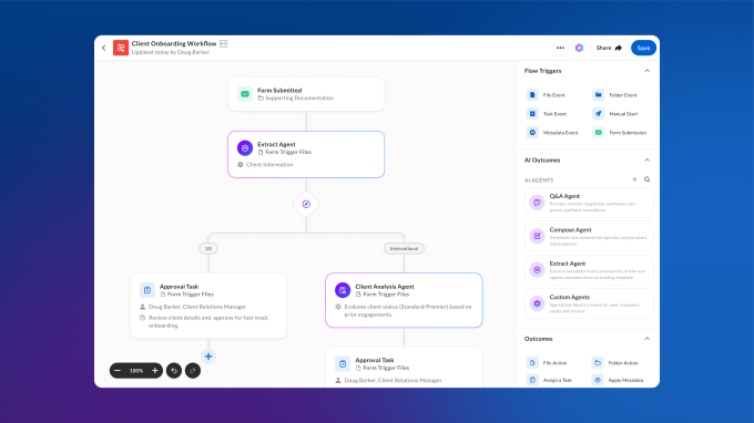 Визуализация рабочих процессов Box Automate с ИИ-агентами для конкретных задач