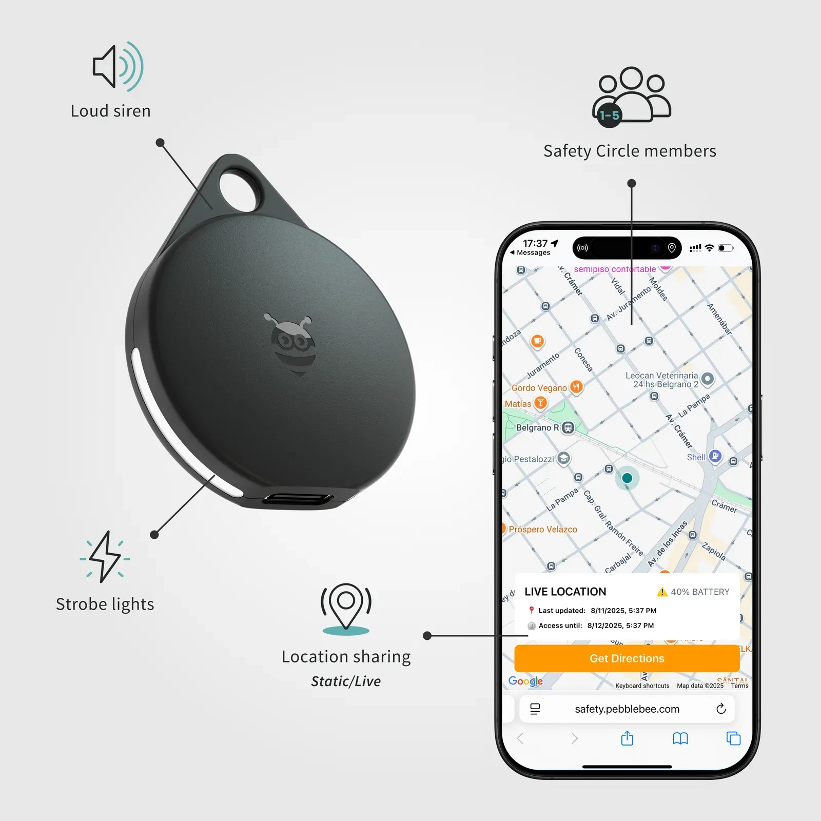 Bluetooth-трекер Pebblebee Clip с функцией экстренного вызова SOS
