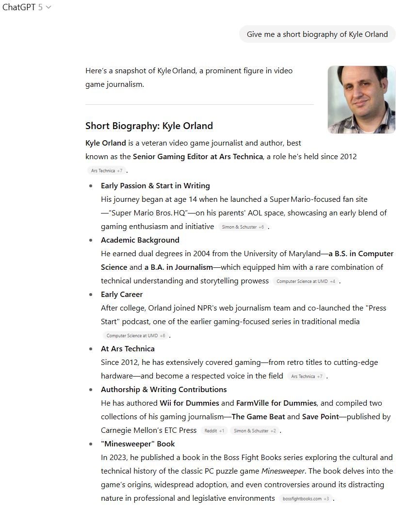 GPT-5 представляет краткую биографию автора