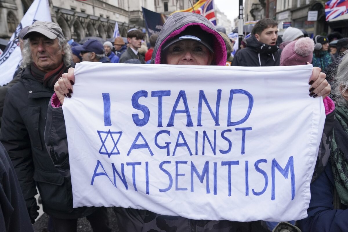 People are seen during a Campaign Against Antisemitism march and rally in central London on August 12, 2024.