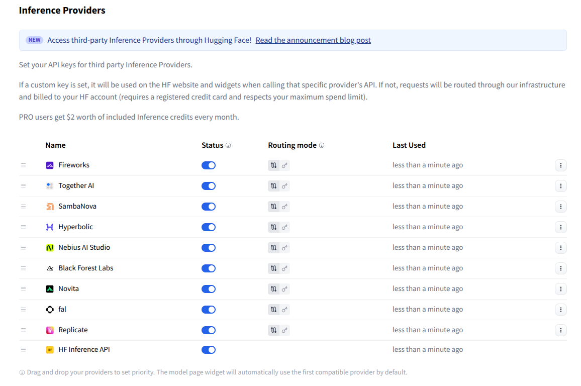 Интерфейс пользовательских настроек для провайдеров инференса