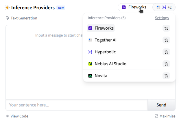 Виджет интерфейса провайдера инференса на странице модели