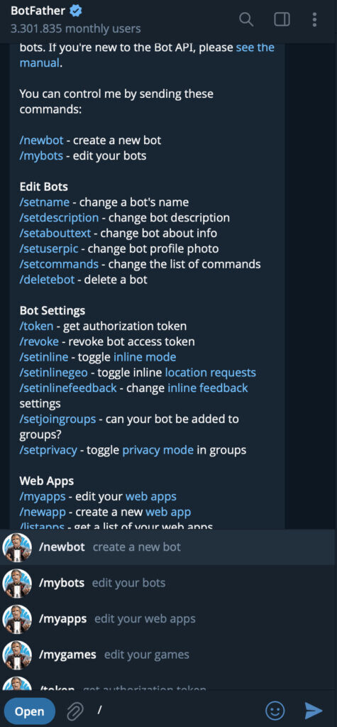 Создание бота в телеграм через botfather Шаг-1