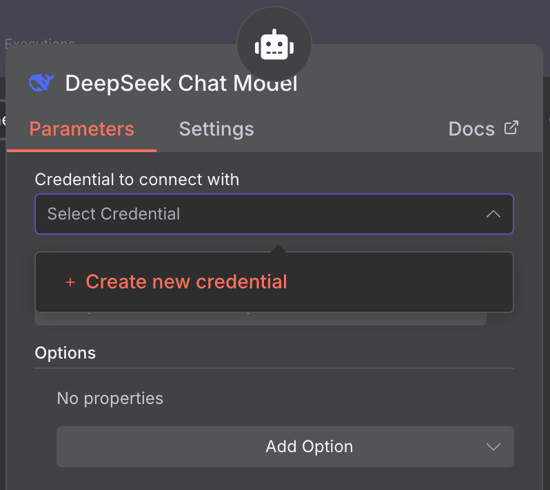 Поле для ввода апи ключа дипсик в н8н