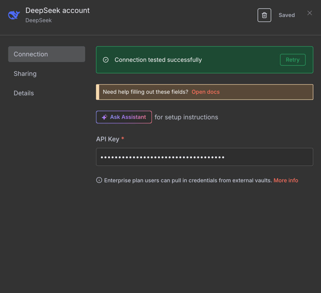 Проверяем ключ дипсик в н8н