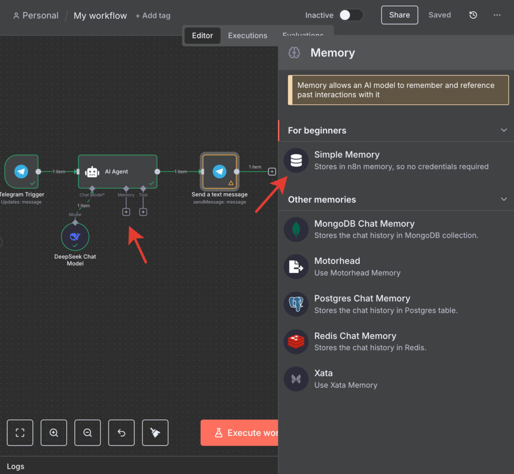 Добавляем агенту простую память в n8n