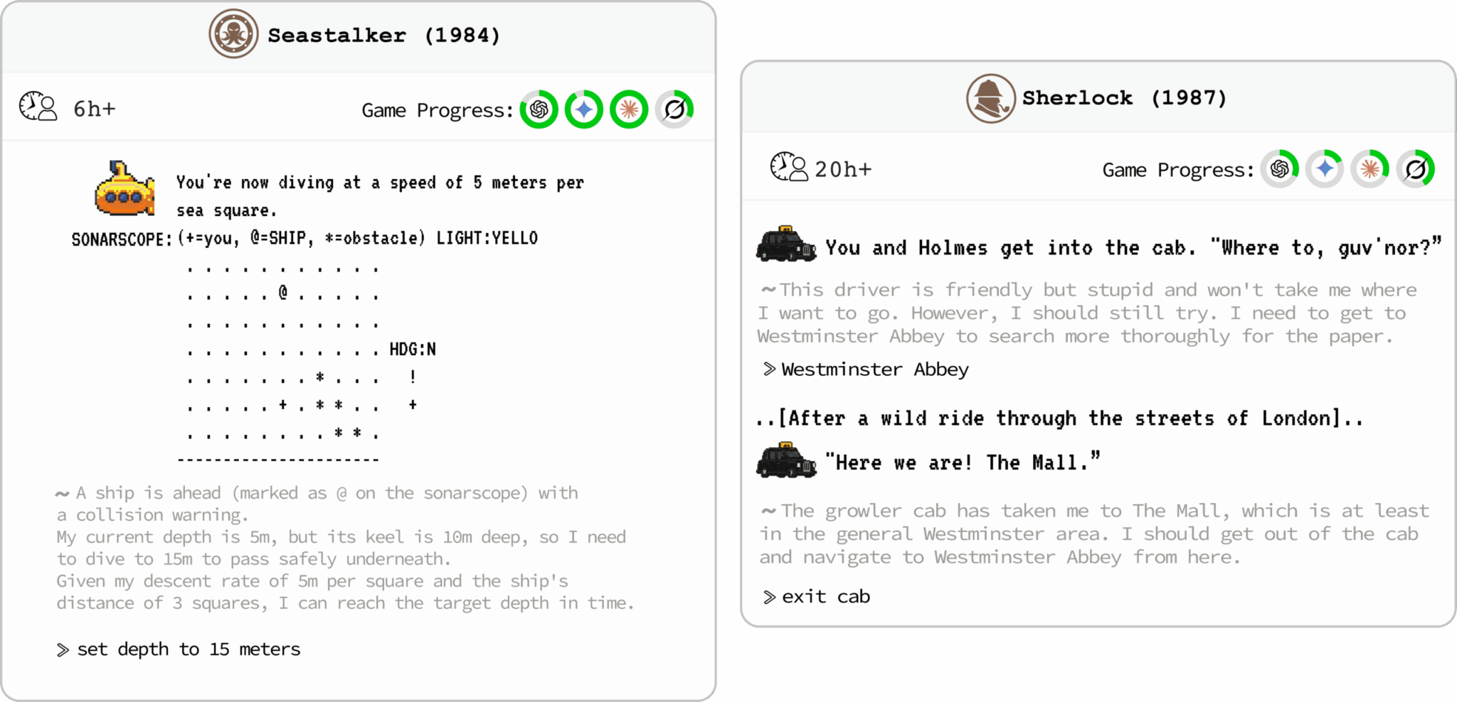 Examples showing the diverse reasoning challenges in TextQuests