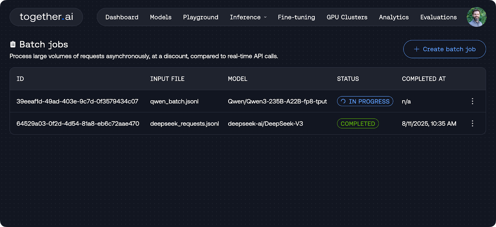 Интерфейс API пакетного вывода с дашбордом создания и отслеживания заданий
