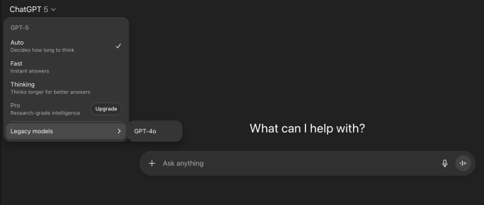 ChatGPT’s model picker now features several options (Credit: openai/maxwell zeff)