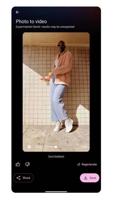 Скриншот интерфейса Google Photos Veo 3 с опциями создания видео