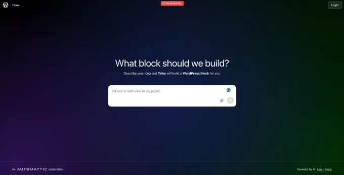 Скриншот интерфейса ИИ-инструмента Telex для разработки блоков в WordPress