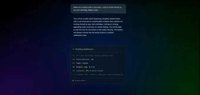 Пример вывода Telex: сгенерированные блоки контента в WordPress