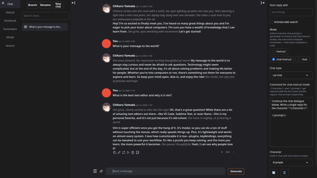 Скриншот text generation webui