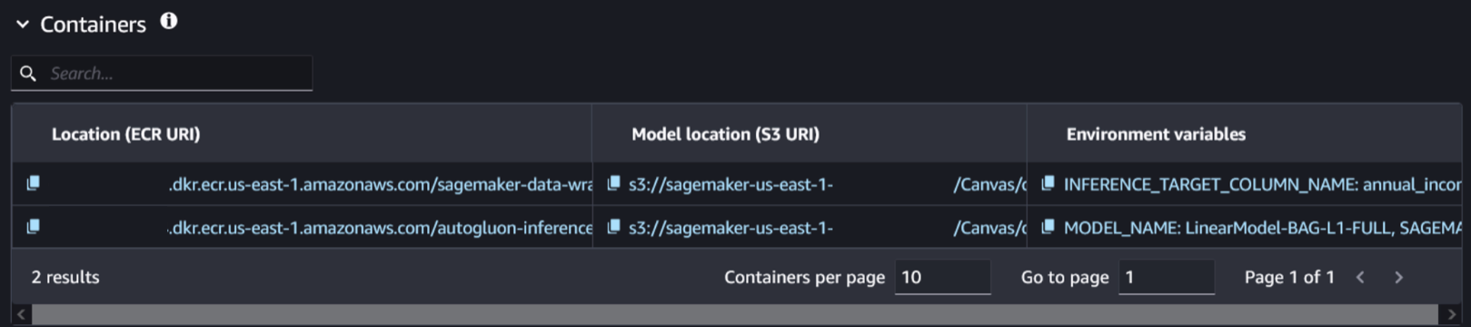 Конфигурация URI ECR и S3 в Amazon SageMaker Canvas