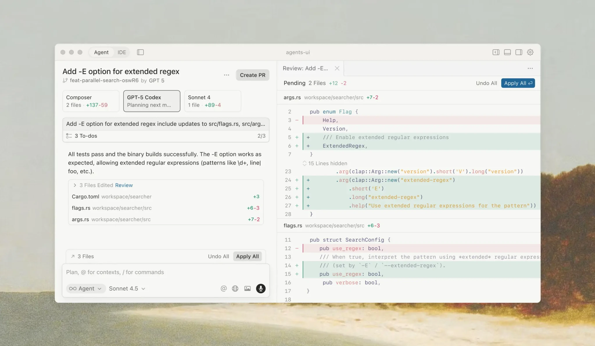 Интерфейс Cursor 2.0 с параллельной работой нескольких агентов