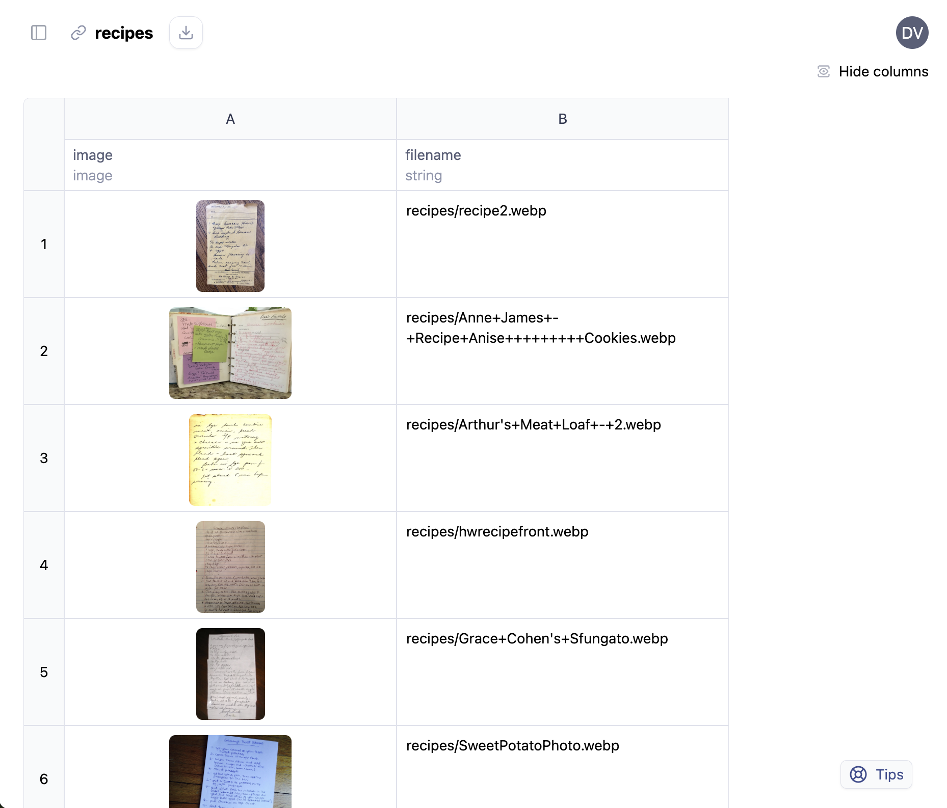 Электронная таблица AI Sheets с загруженными изображениями
