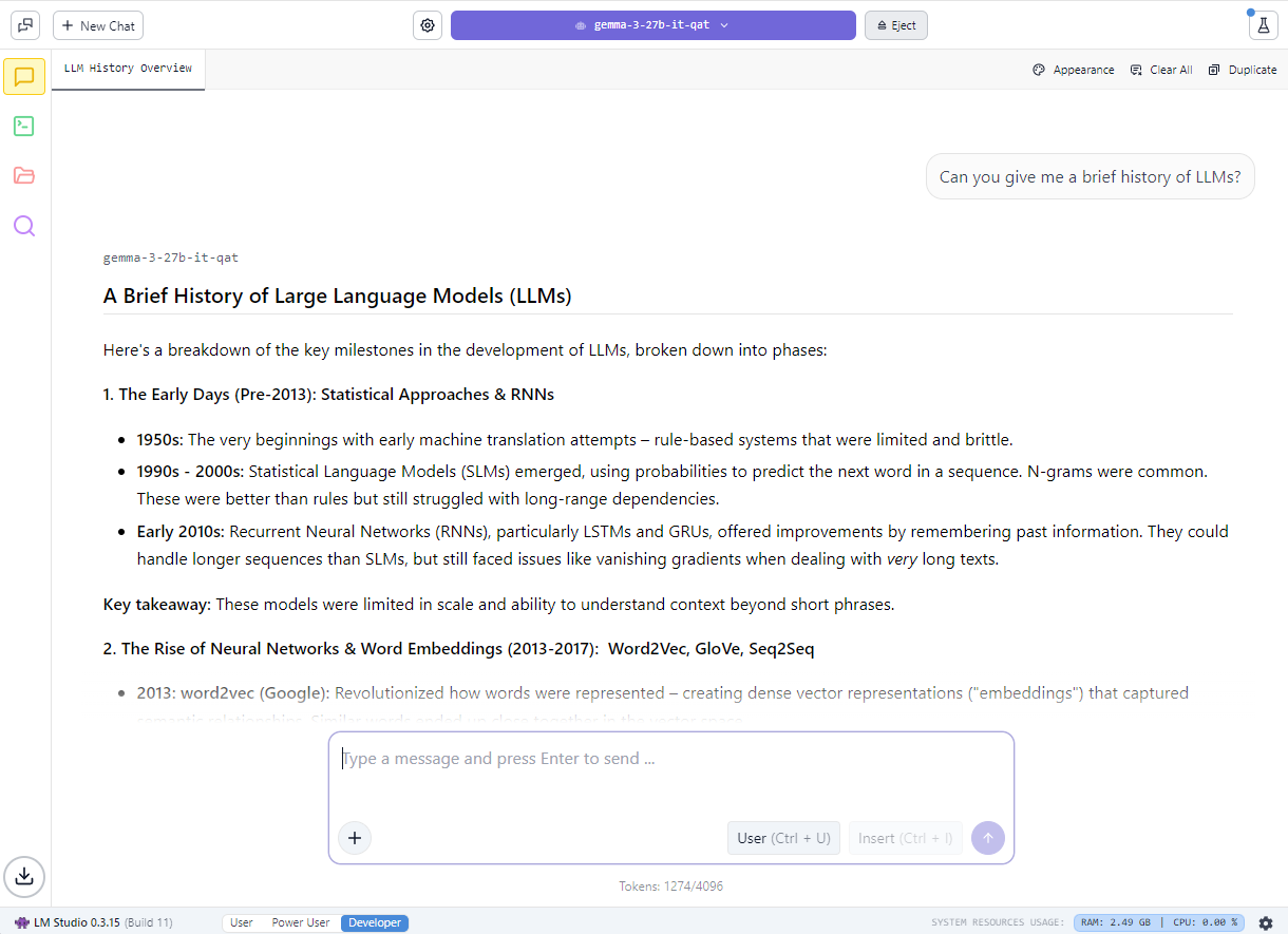 Интерфейс приложения LM Studio с функциями для создания заметок
