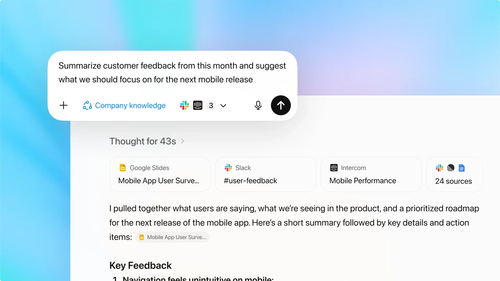 Интерфейс ChatGPT с синтезом отзывов клиентов и стратегическим приоритизацией
