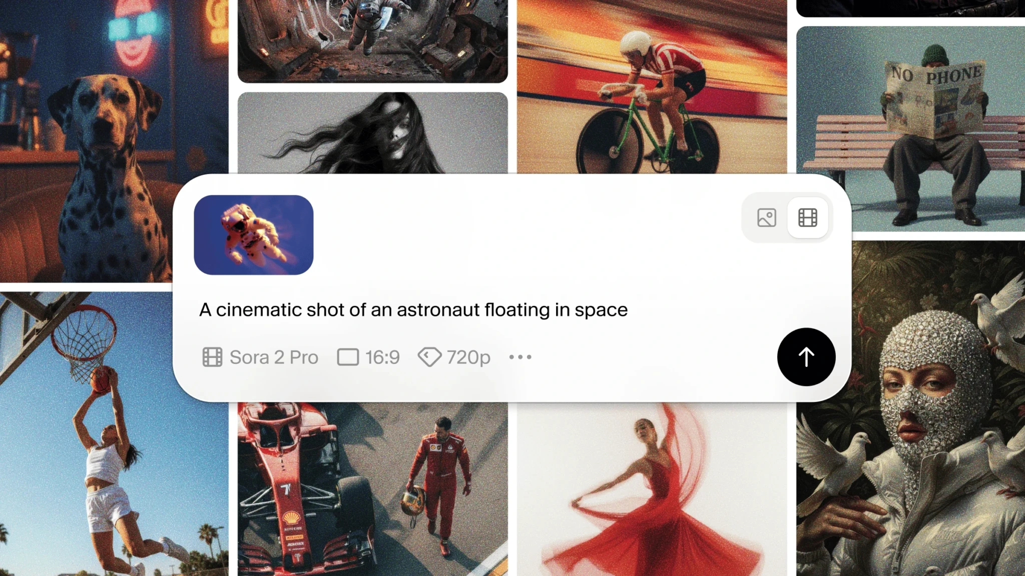 Поле ввода запроса, окруженное сгенерированными изображениями