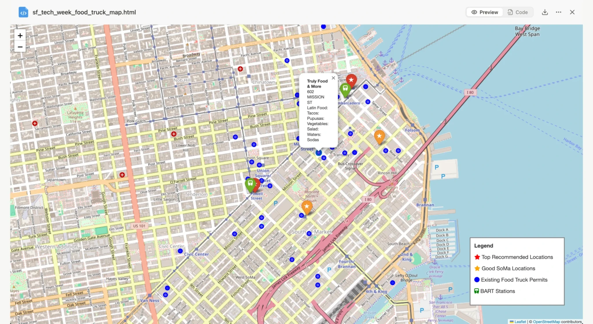 Карта анализа оптимальных мест для фудтраков с мороженым