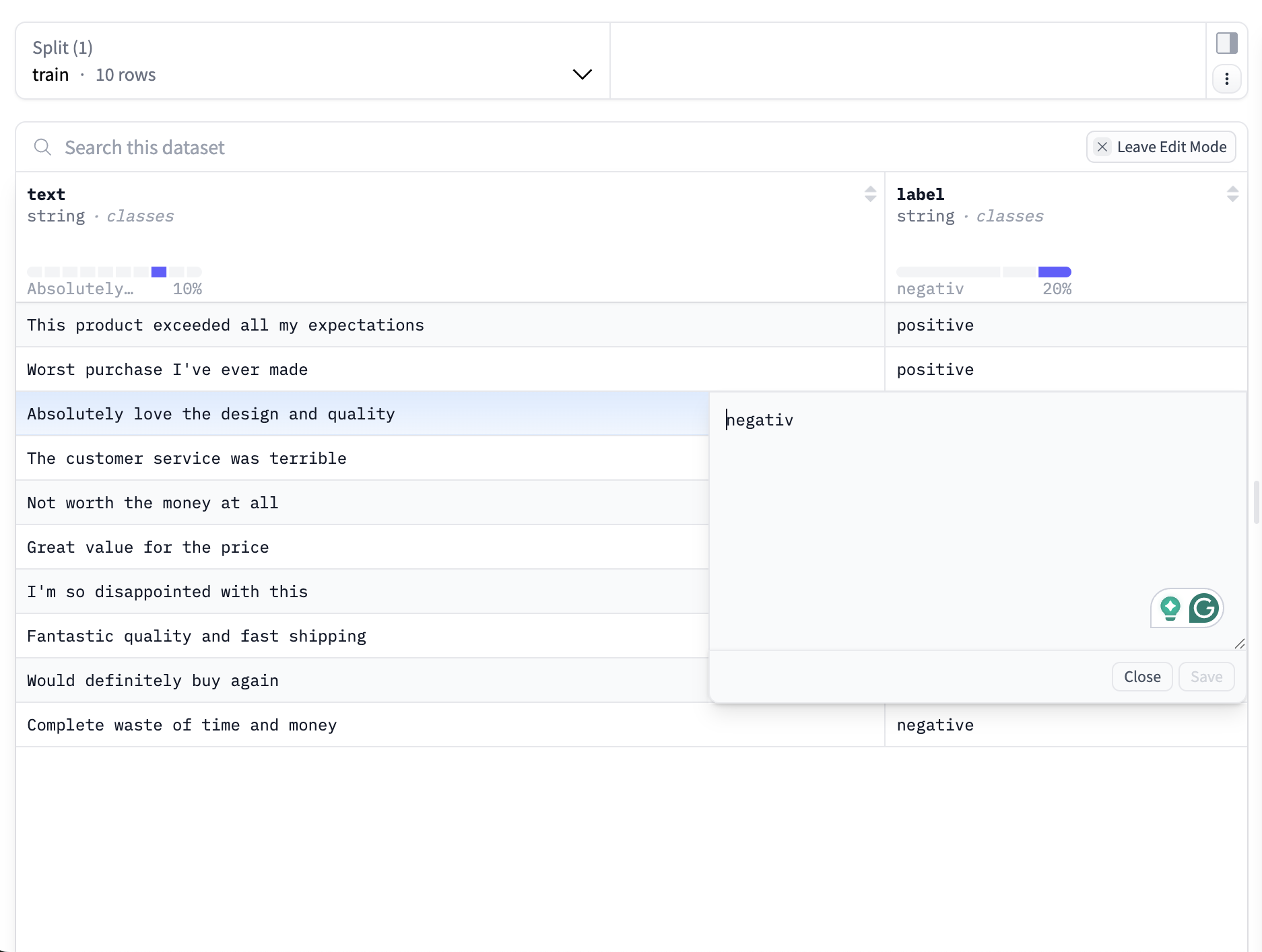Интерфейс режима редактирования датасетов на платформе Hugging Face