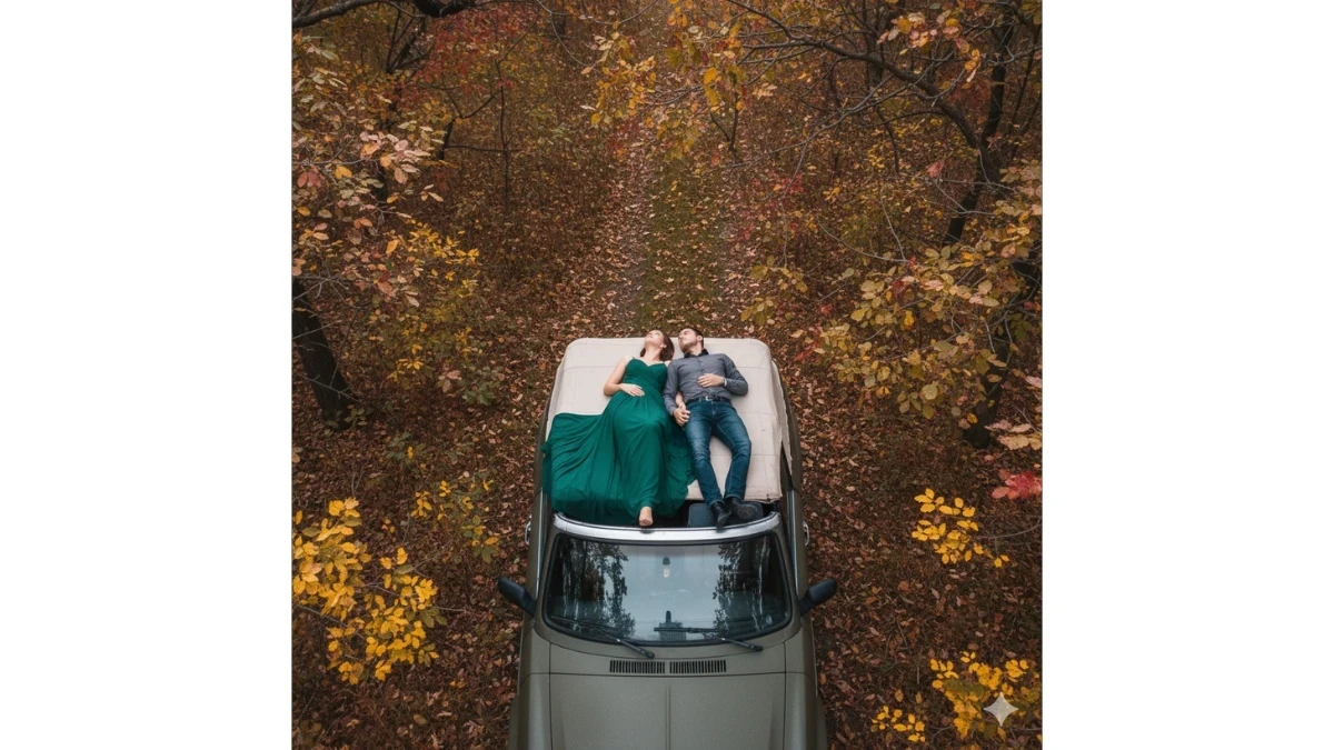 Кинематографичный кадр с дрона - пара смотрит на небо