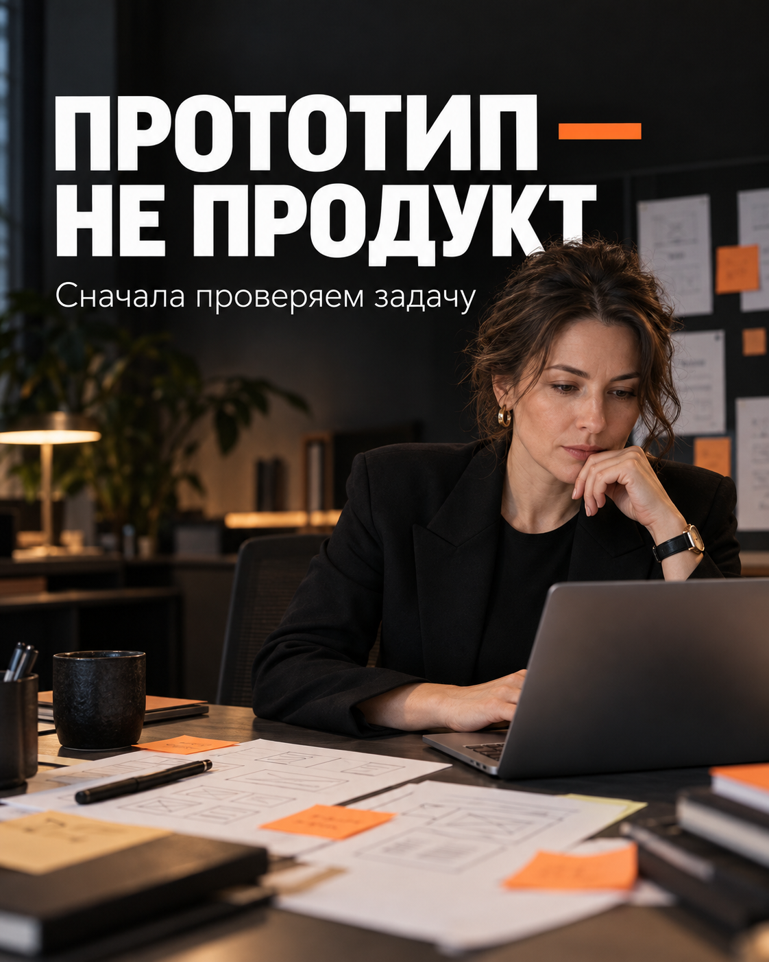 Руководительница проверяет макет внутреннего приложения перед передачей в разработку