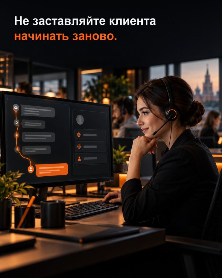 Оператор продолжает диалог с клиентом, получив историю переписки от чат-бота